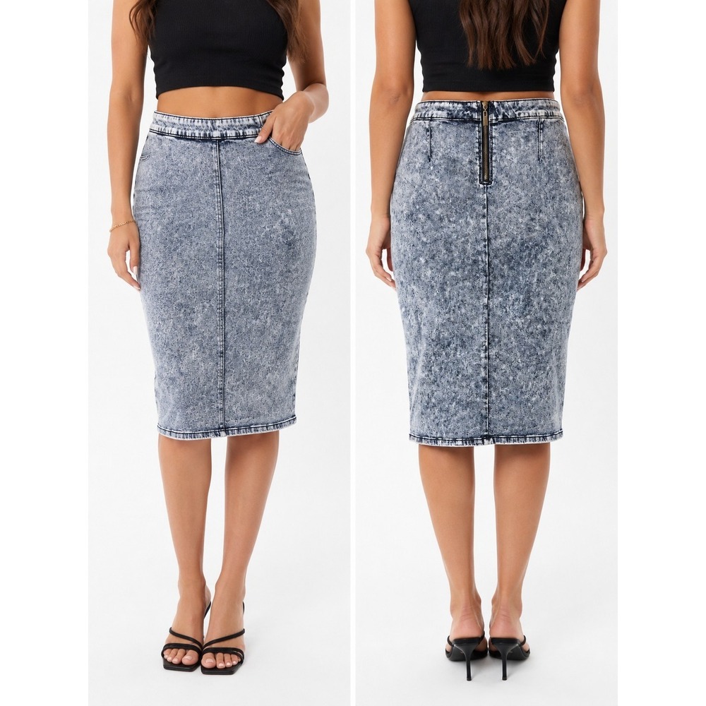Iris Jeans Women's XL Acid Wash Denim‎ Pencil Skirt Midi Back Zip 31" Waist Y2K